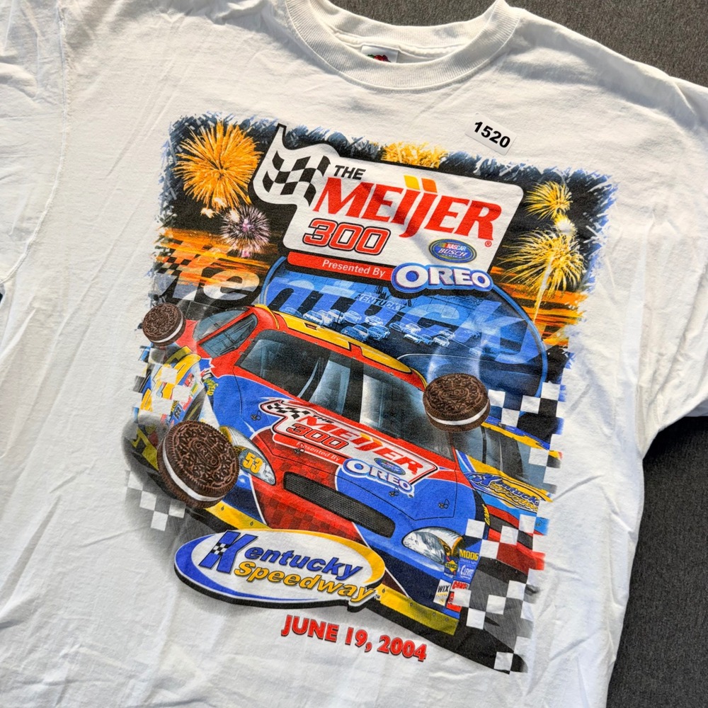 Vintage 2004 Meijer 300 Kentucky Speedway Oreo NASCAR T-Shirt Mens 2XL White